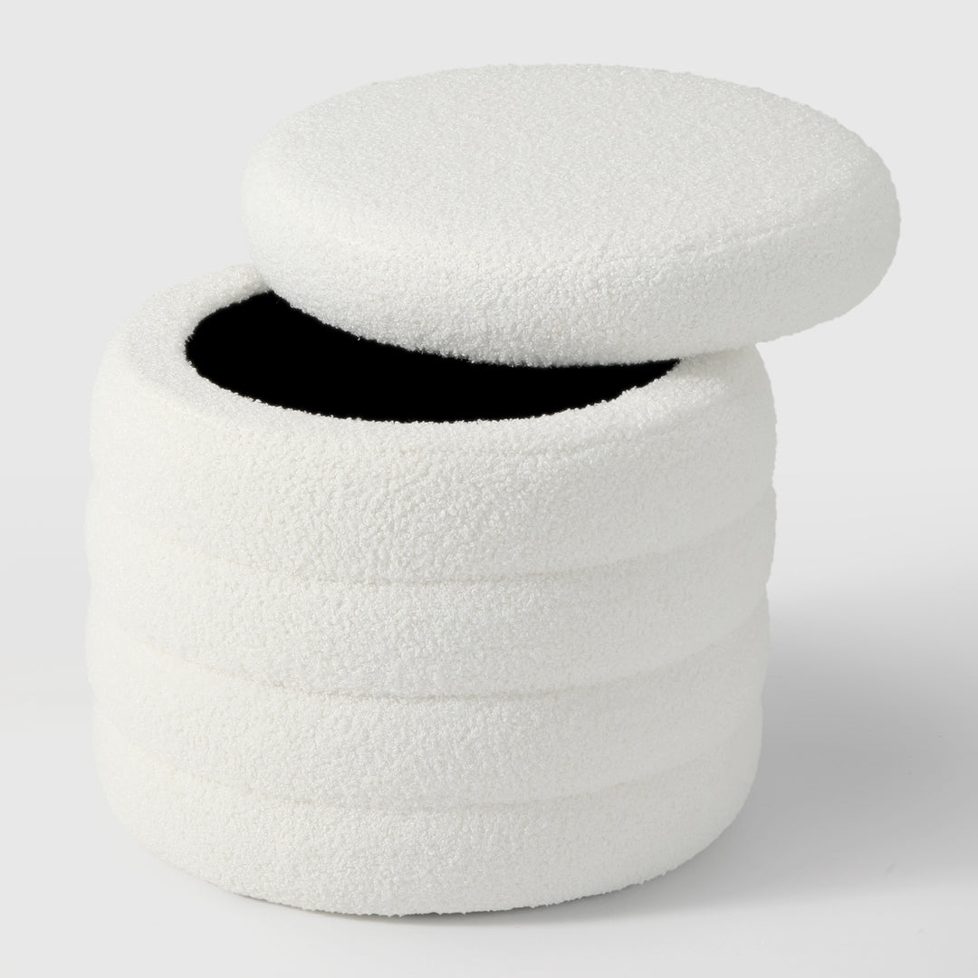Alexandria Mid-Century Modern Faux Sherpa Round Storage Ottoman