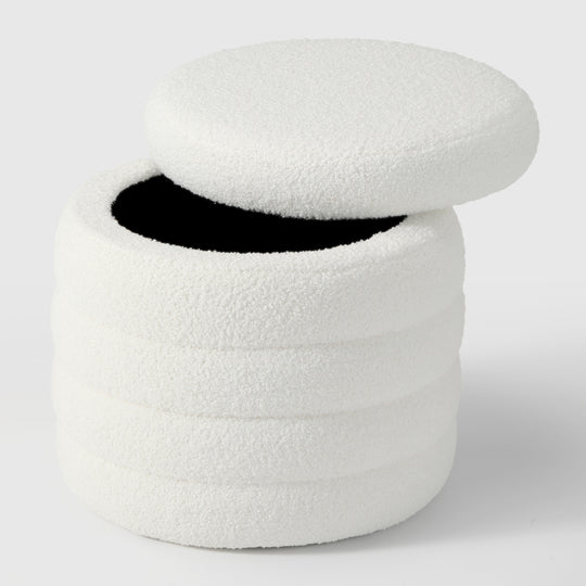 Alexandria Mid-Century Modern Faux Sherpa Round Storage Ottoman