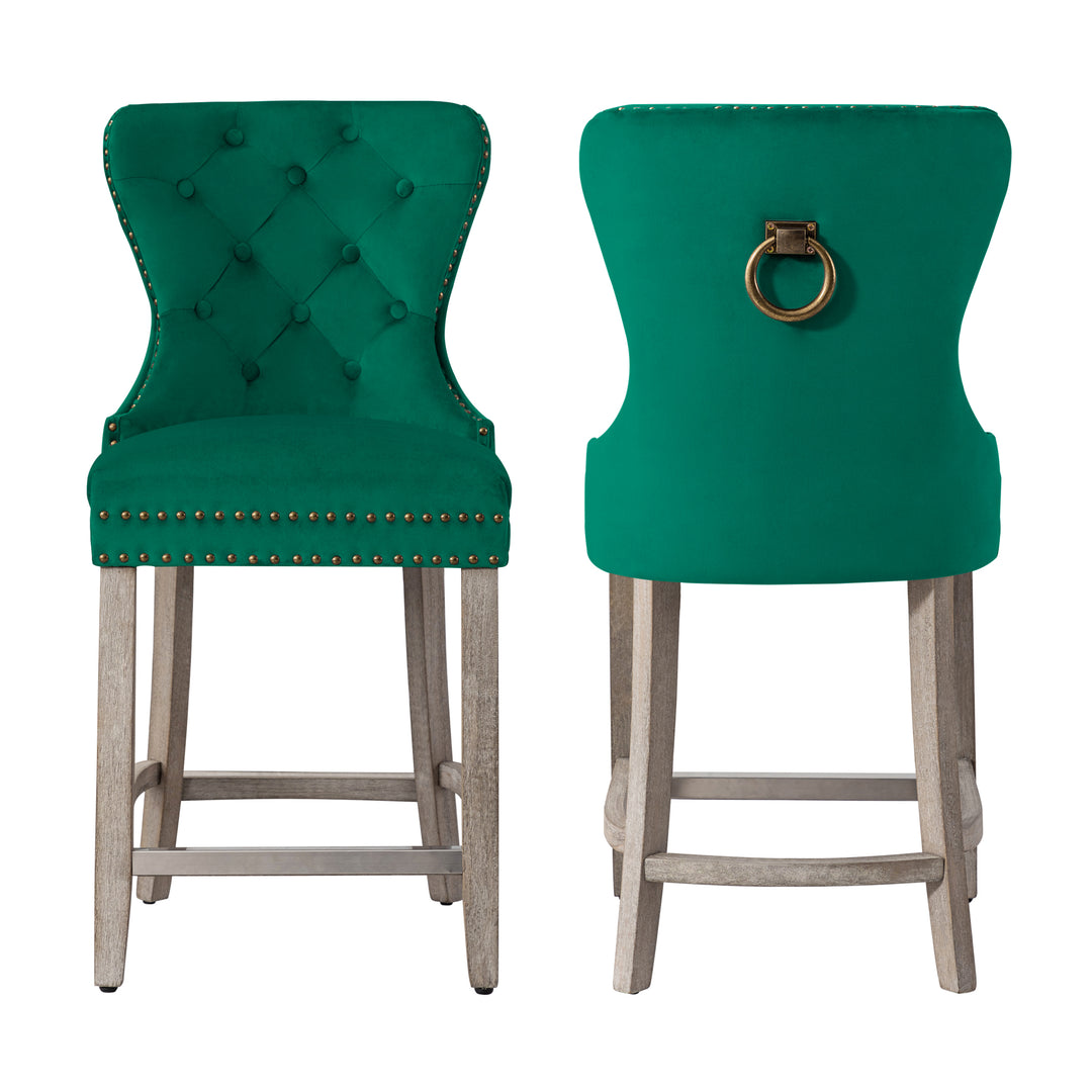 Wordford 24" Tufted Velvet Counter Stool (Set of 2), Antique Gray
