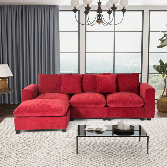Augusta 99" Modular Chenille L-Shaped Sectional Sofa and Chaise With USB/Type-C Ports and Side Pockets