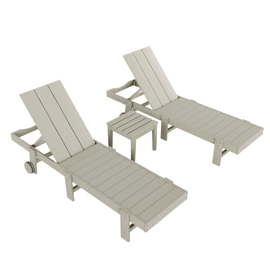 Ashore 3 Piece Modern Poly Reclining Chaise Lounge With Wheels