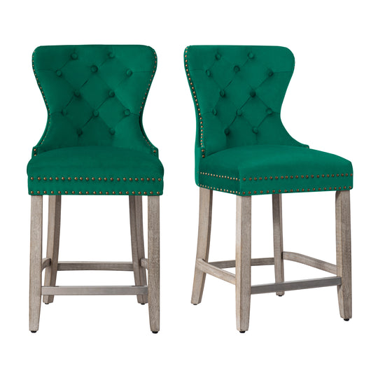 Wordford 24" Tufted Velvet Counter Stool (Set of 2), Antique Gray
