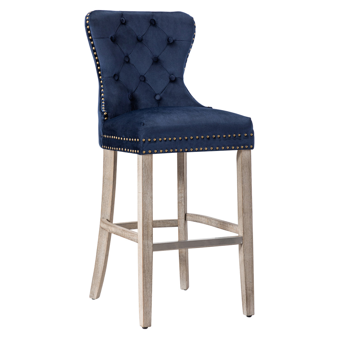 Wordford 29" Tufted Velvet Bar Stool, Antique Gray