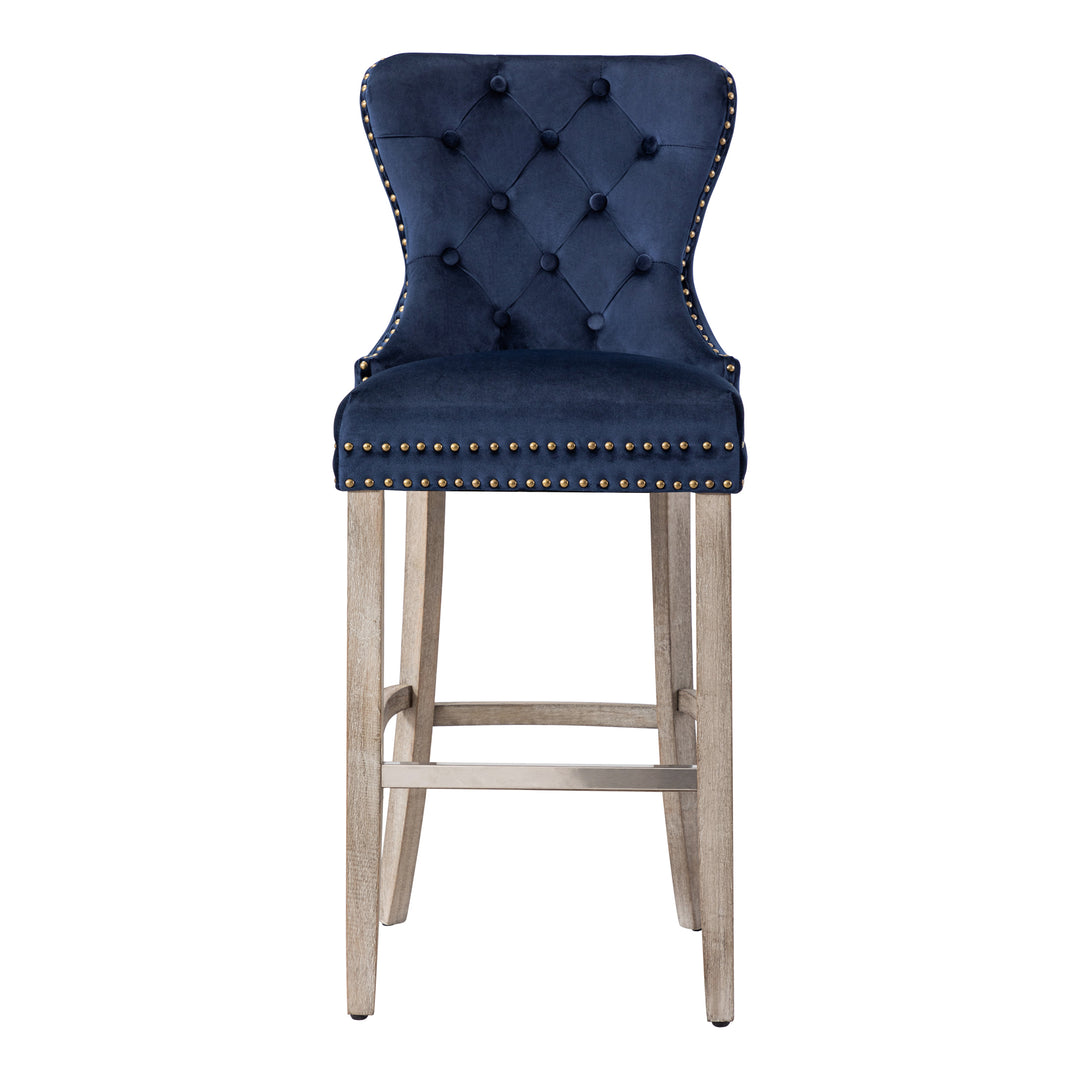 Wordford 29" Tufted Velvet Bar Stool, Antique Gray