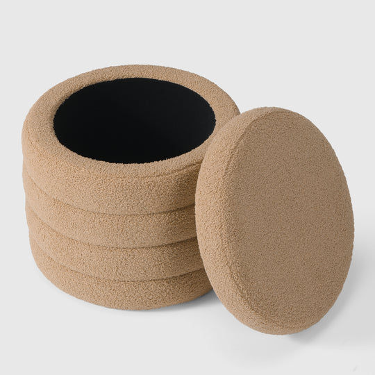 Alexandria Mid-Century Modern Faux Sherpa Round Storage Ottoman
