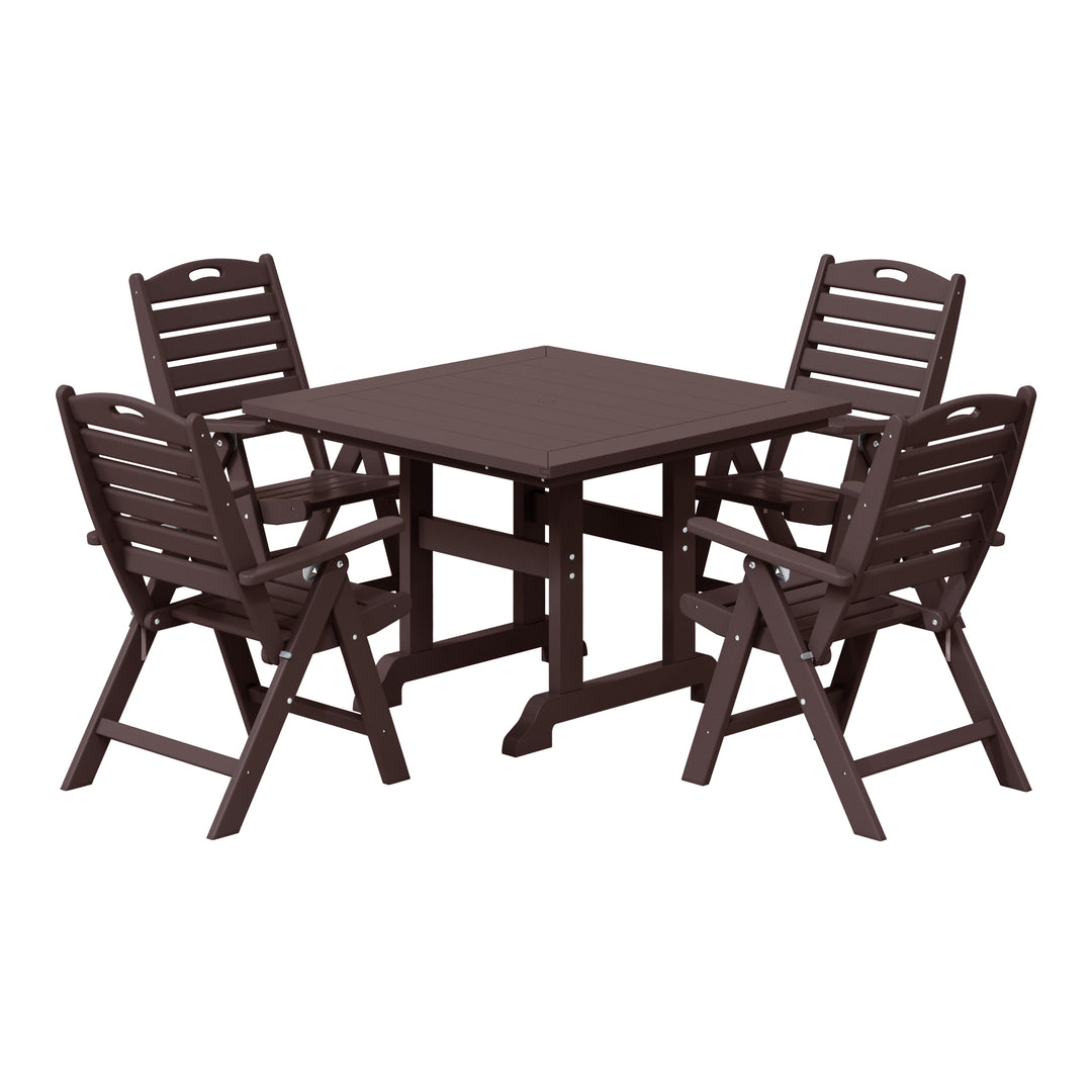 Malibu 5-Piece HDPE Square Patio Dining Table Set with Foldable Chairs