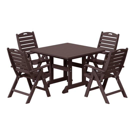 Malibu 5-Piece HDPE Square Patio Dining Table Set with Foldable Chairs
