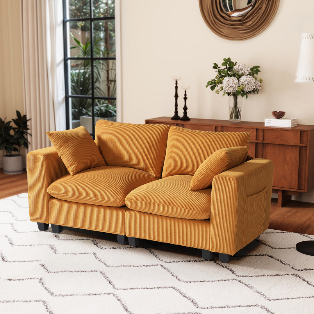 Hearthside 70" Modular Corduroy Loveseat Sofa With USB/Type-C Ports and Side Pockets