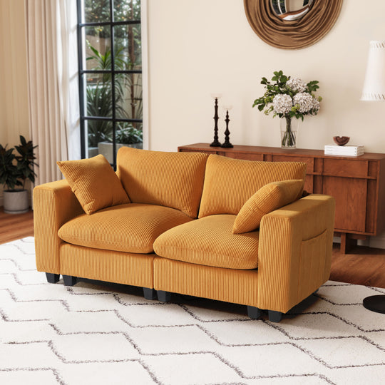 Hearthside 70" Modular Corduroy Loveseat Sofa With USB/Type-C Ports and Side Pockets