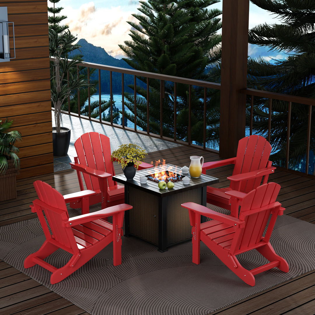 Malibu Modern Folding Poly Adirondack Chair With Square Fire Pit Table