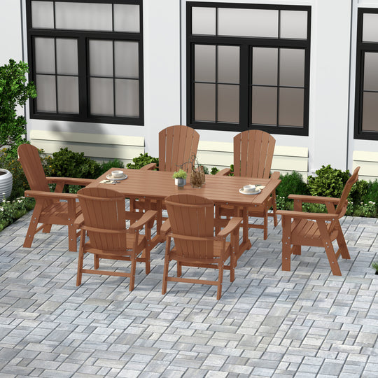 Dylan 7 Piece Outdoor Patio Dining Table and Adirondack Armchair Set