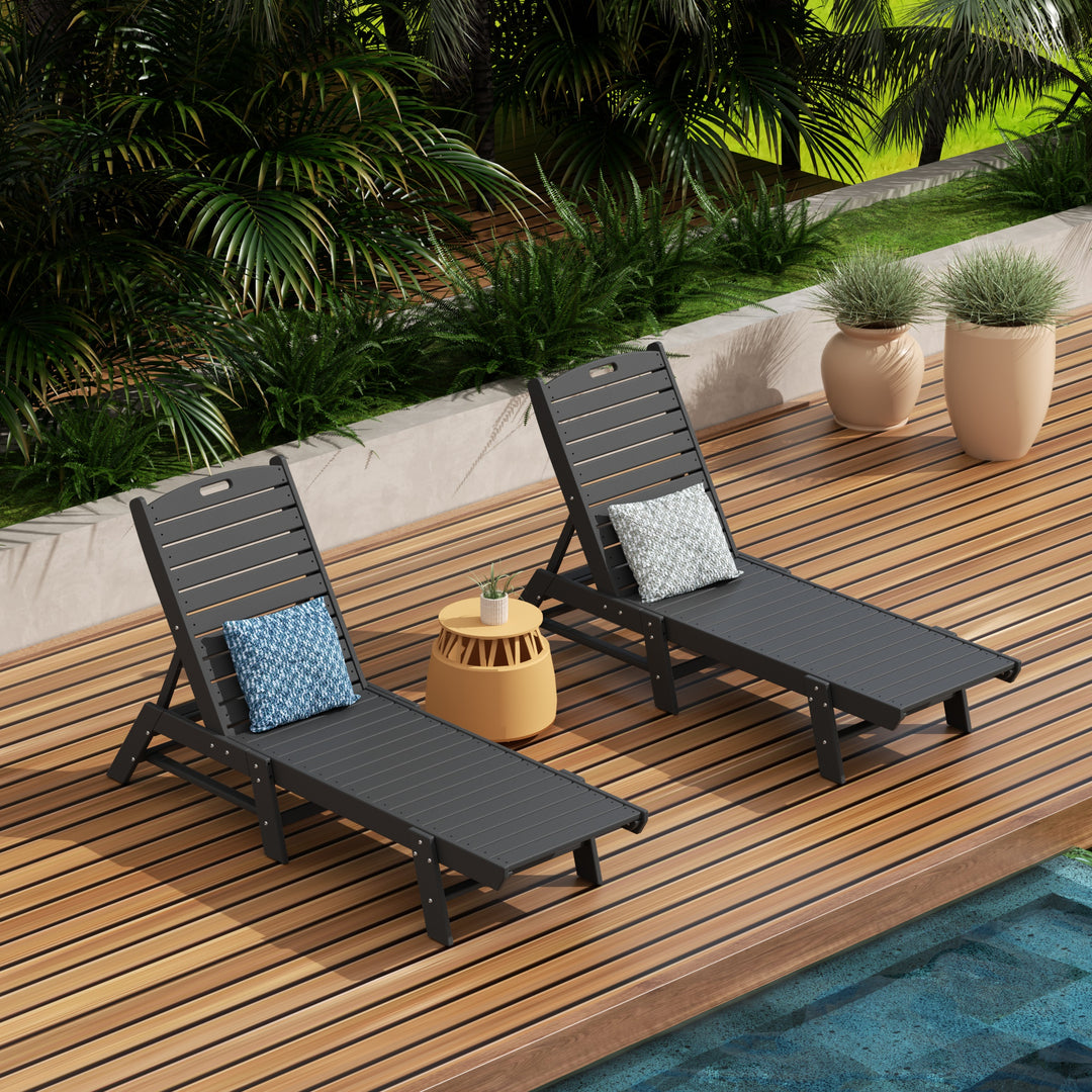 Malibu Poly Reclining Outdoor Patio Chaise Lounge Chair Adjustable (Set of 2)