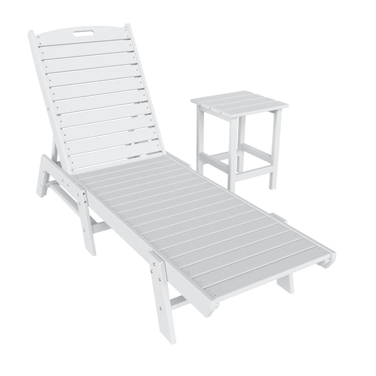 Malibu 2-Piece Poly Outdoor Patio Chaise Lounge Chair with Side Table Set