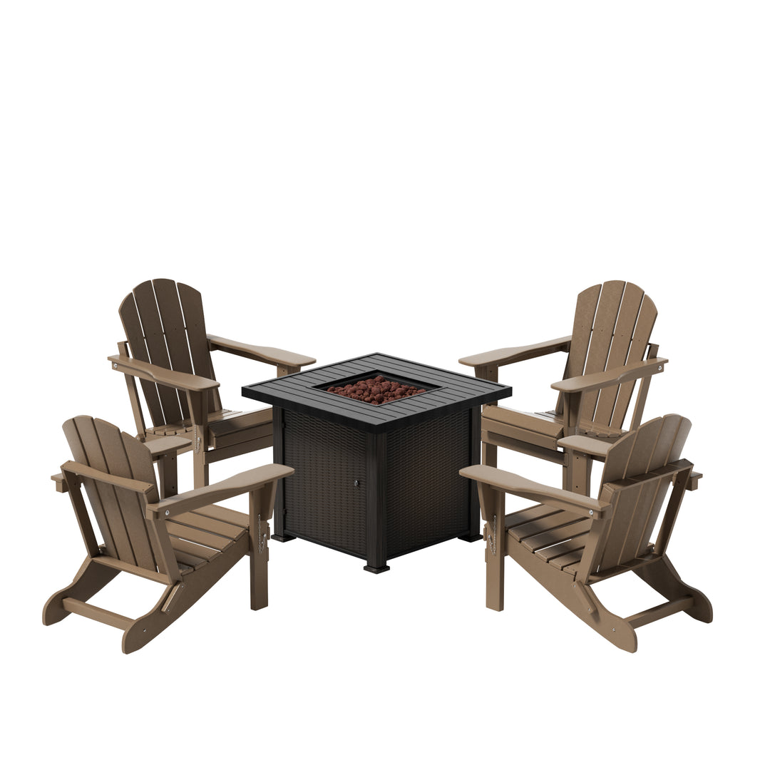 Malibu Modern Folding Poly Adirondack Chair With Square Fire Pit Table