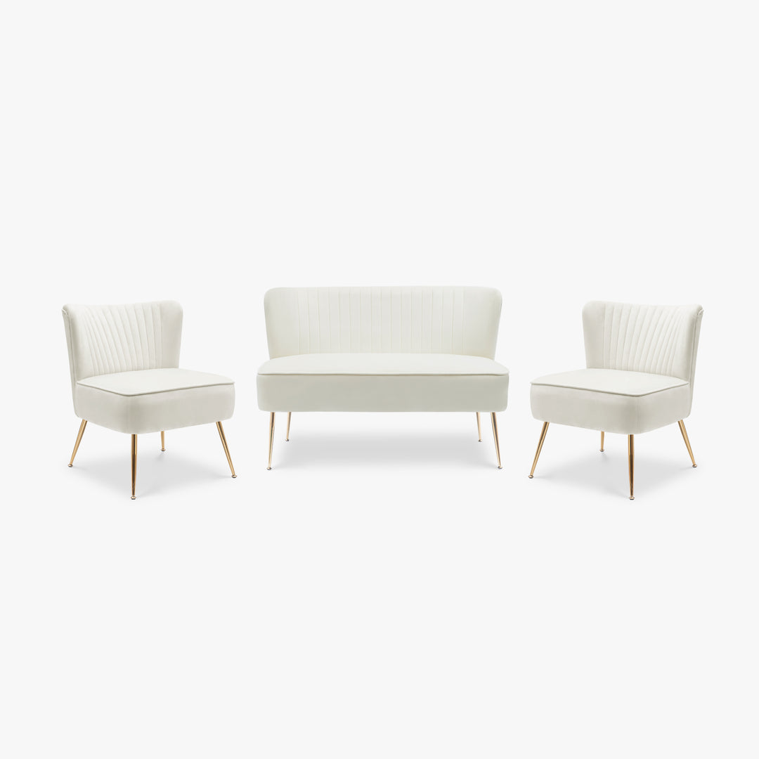 Phoebe Mid Century Modern Tufted Velvet Loveseat Sofa and 25" Accent Chair 3-Piece Set