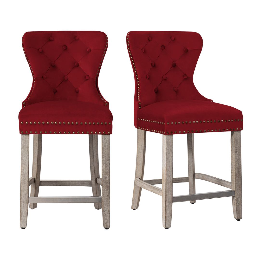 Wordford 24" Tufted Velvet Counter Stool (Set of 2), Antique Gray