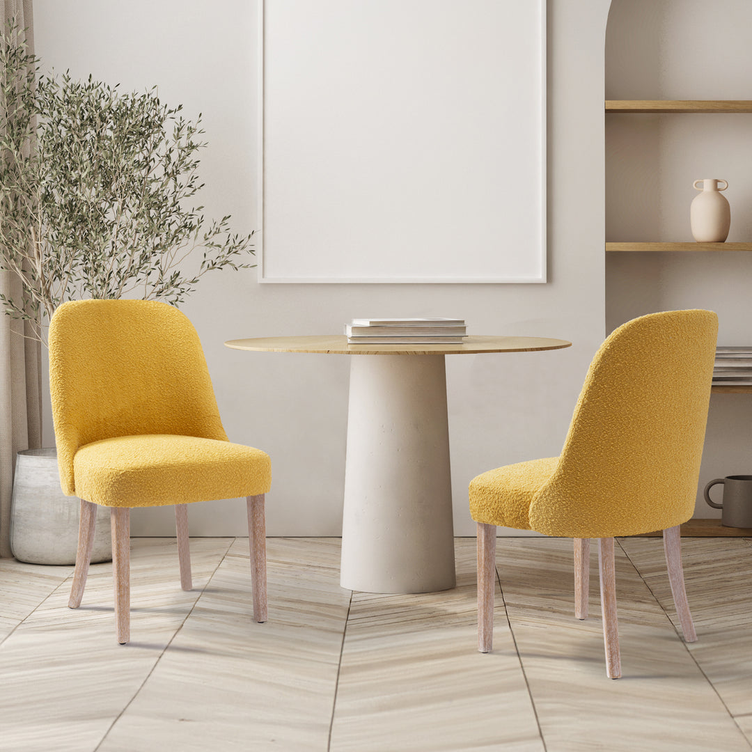 Genevieve Mid-Century Modern Upholstered Boucle Dining Chair (Set of 2)