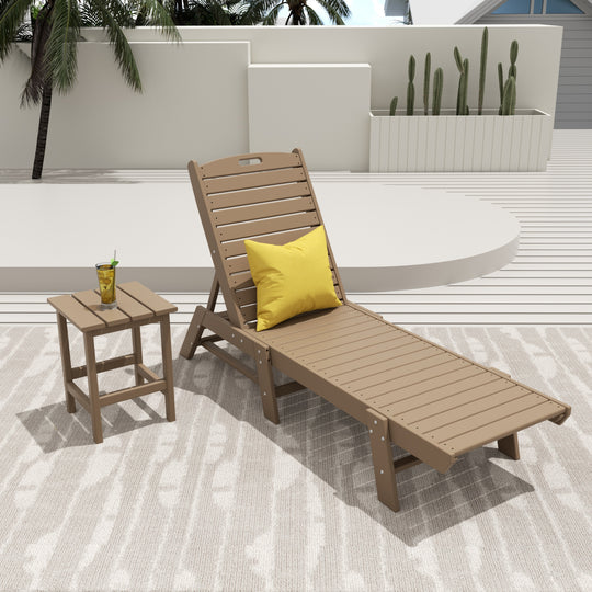 Malibu 2-Piece Poly Outdoor Patio Chaise Lounge Chair with Side Table Set