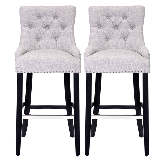 Hayes 29" Upholstered Tufted Wood Bar Stool (Set of 2), Black