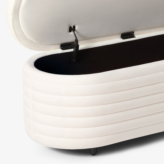 Phoebe 54" Wide Mid-Century Modern Upholstered Velvet Tufted Oval Storage Ottoman Bench