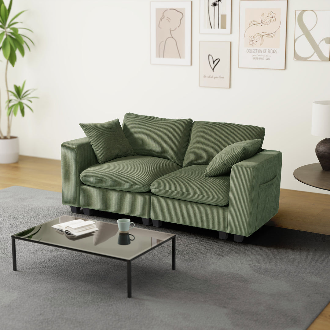 Hearthside 70" Modular Corduroy Loveseat Sofa With USB/Type-C Ports and Side Pockets