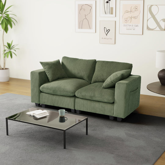 Hearthside 70" Modular Corduroy Loveseat Sofa With USB/Type-C Ports and Side Pockets