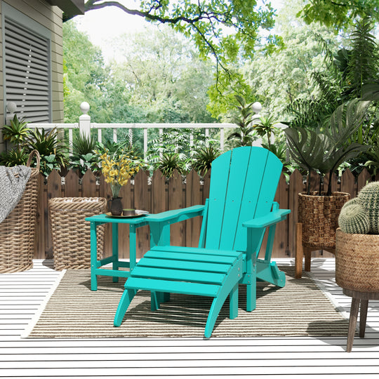 Malibu 3-Piece set classic Adirondack chair with ottoman and a small coffee table (1 seater)