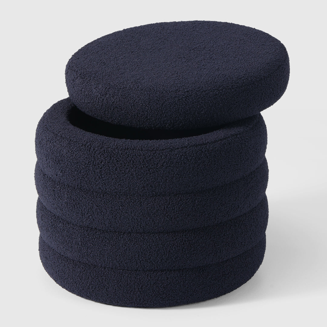 Alexandria Mid-Century Modern Faux Sherpa Round Storage Ottoman