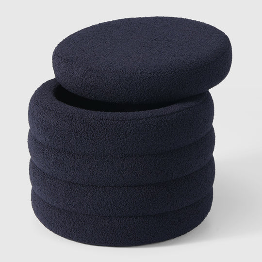 Alexandria Mid-Century Modern Faux Sherpa Round Storage Ottoman