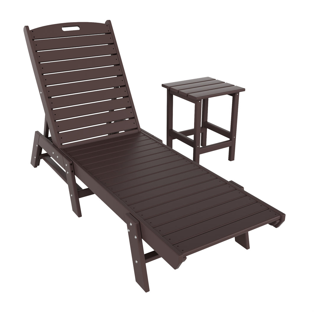 Malibu 2-Piece Poly Outdoor Patio Chaise Lounge Chair with Side Table Set
