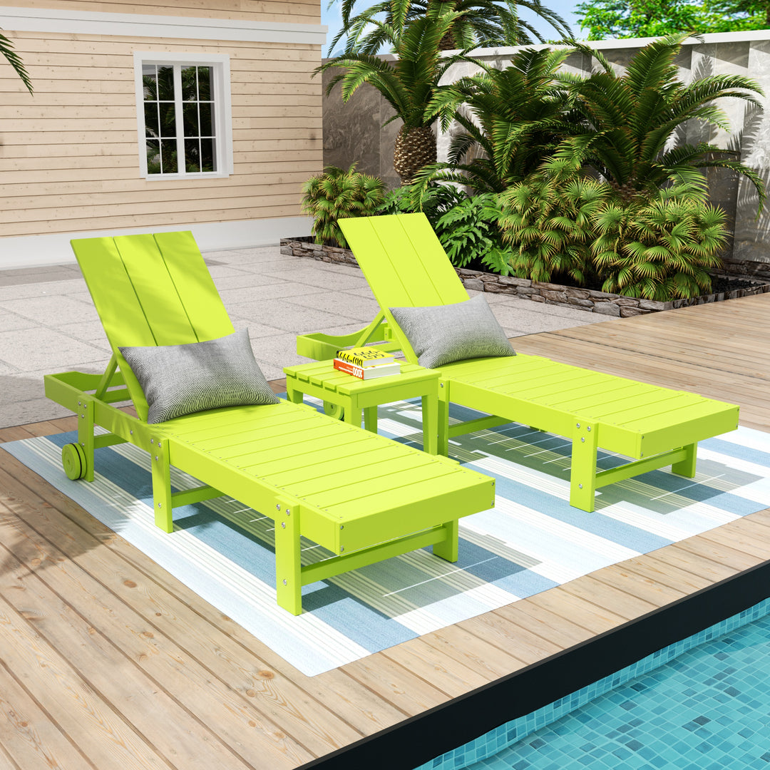 Ashore 3 Piece Modern Poly Reclining Chaise Lounge With Wheels