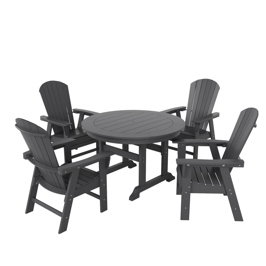 Dylan 5 Piece Outdoor Patio Round Dining Table and Shell Back Armchair Set