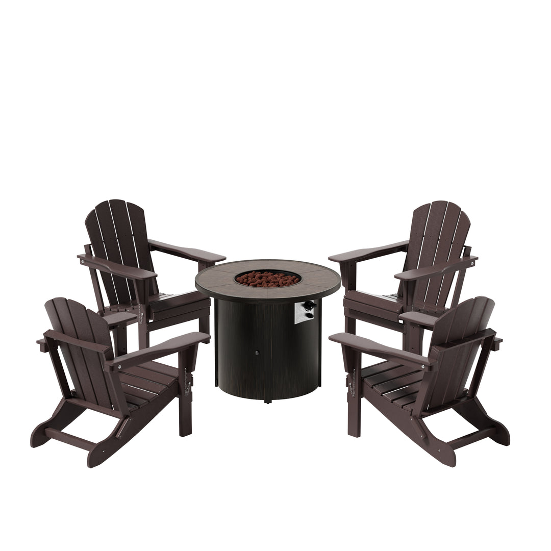 Malibu Outdoor Adirondack Folding Chair With Round Fire Pit Table