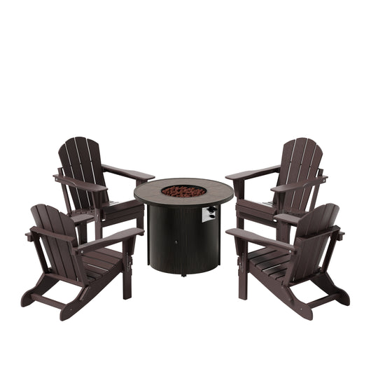 Malibu Outdoor Adirondack Folding Chair With Round Fire Pit Table