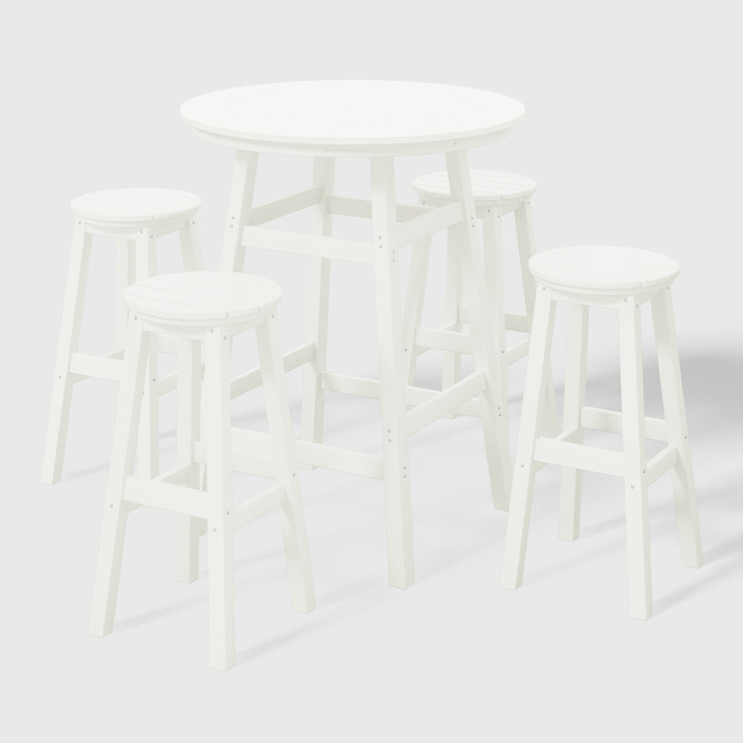Malibu 5-Piece HDPE Outdoor Patio Dining Bar Bistro Table Set with Bar Stools