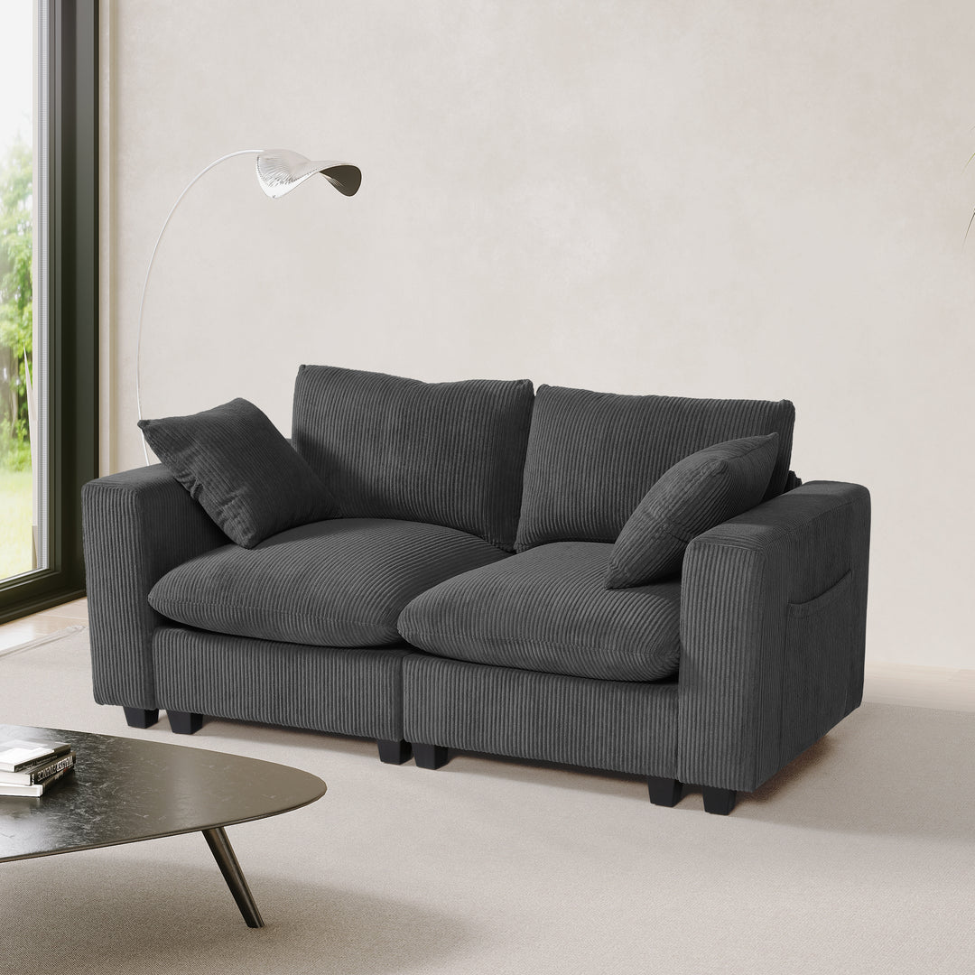 Hearthside 70" Modular Corduroy Loveseat Sofa With USB/Type-C Ports and Side Pockets