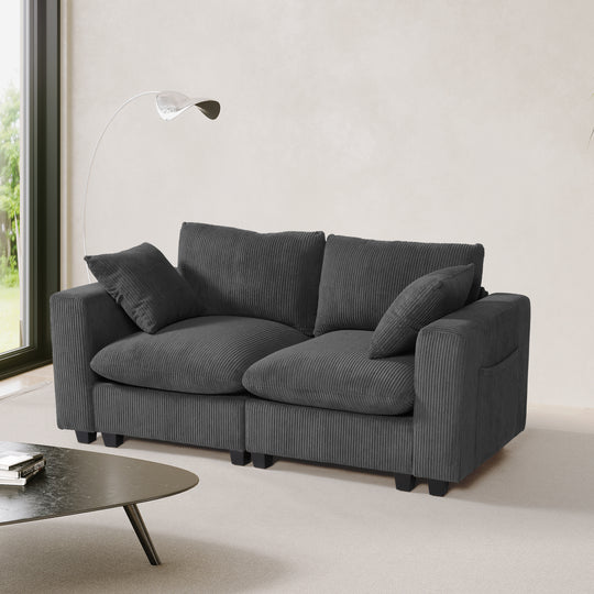 Hearthside 70" Modular Corduroy Loveseat Sofa With USB/Type-C Ports and Side Pockets