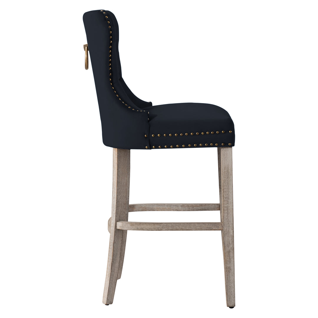 Wordford 29" Tufted Velvet Bar Stool, Antique Gray