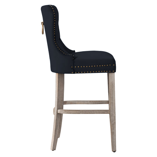 Wordford 29" Tufted Velvet Bar Stool, Antique Gray