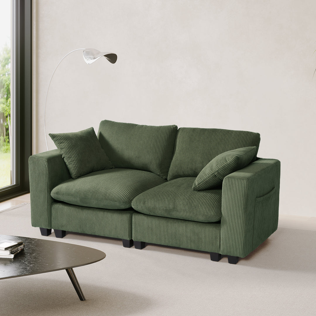 Hearthside 70" Modular Corduroy Loveseat Sofa With USB/Type-C Ports and Side Pockets