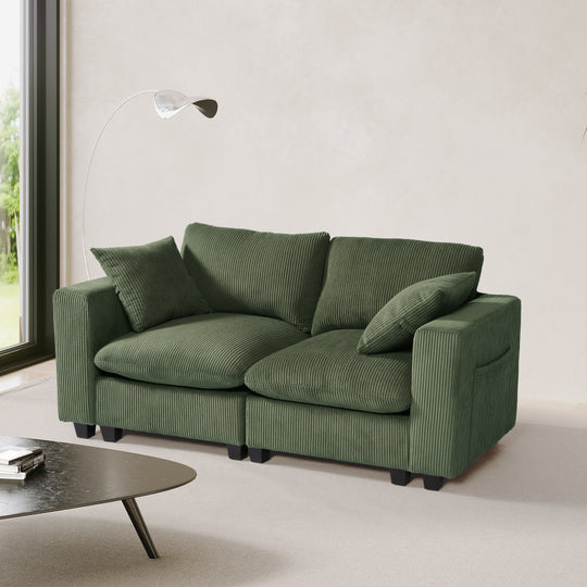 Hearthside 70" Modular Corduroy Loveseat Sofa With USB/Type-C Ports and Side Pockets