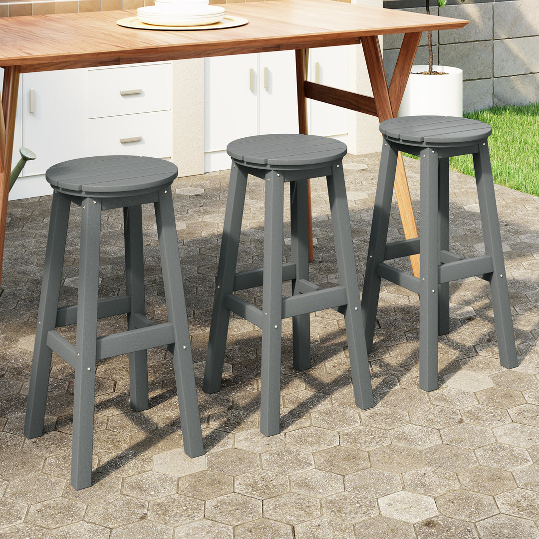 Malibu 29" HDPE Outdoor Patio Round Bar Stool (Set of 3)