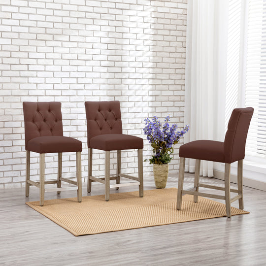 Hayes 24" Linen Fabric Tufted Counter Stool (Set of 3), Antique Gray