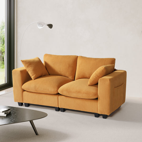 Hearthside 70" Modular Corduroy Loveseat Sofa With USB/Type-C Ports and Side Pockets