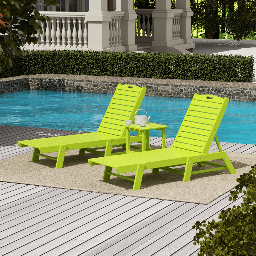 Malibu Poly Reclining Outdoor Patio Chaise Lounge Chair with Side Table Set