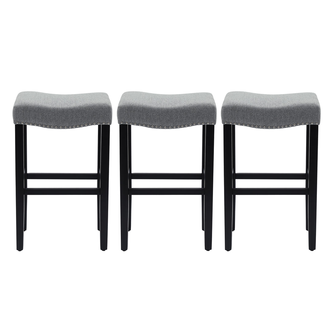 Lenox 29" Upholstered Saddle Seat Black Bar Stool (Set of 3)