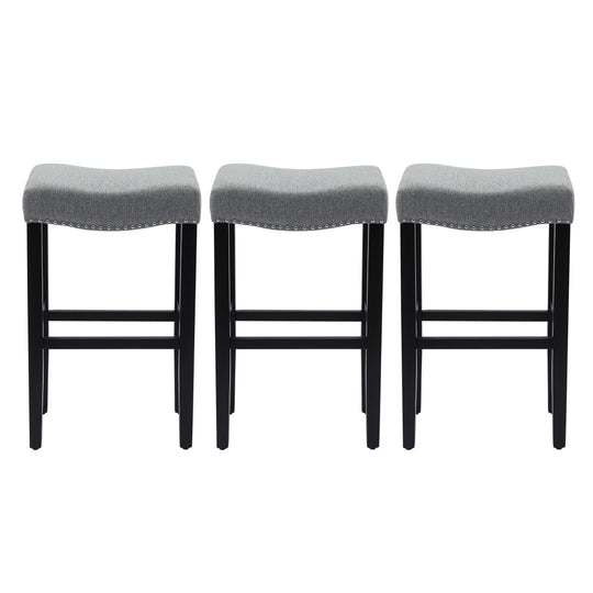 Lenox 29" Upholstered Saddle Seat Black Bar Stool (Set of 3)