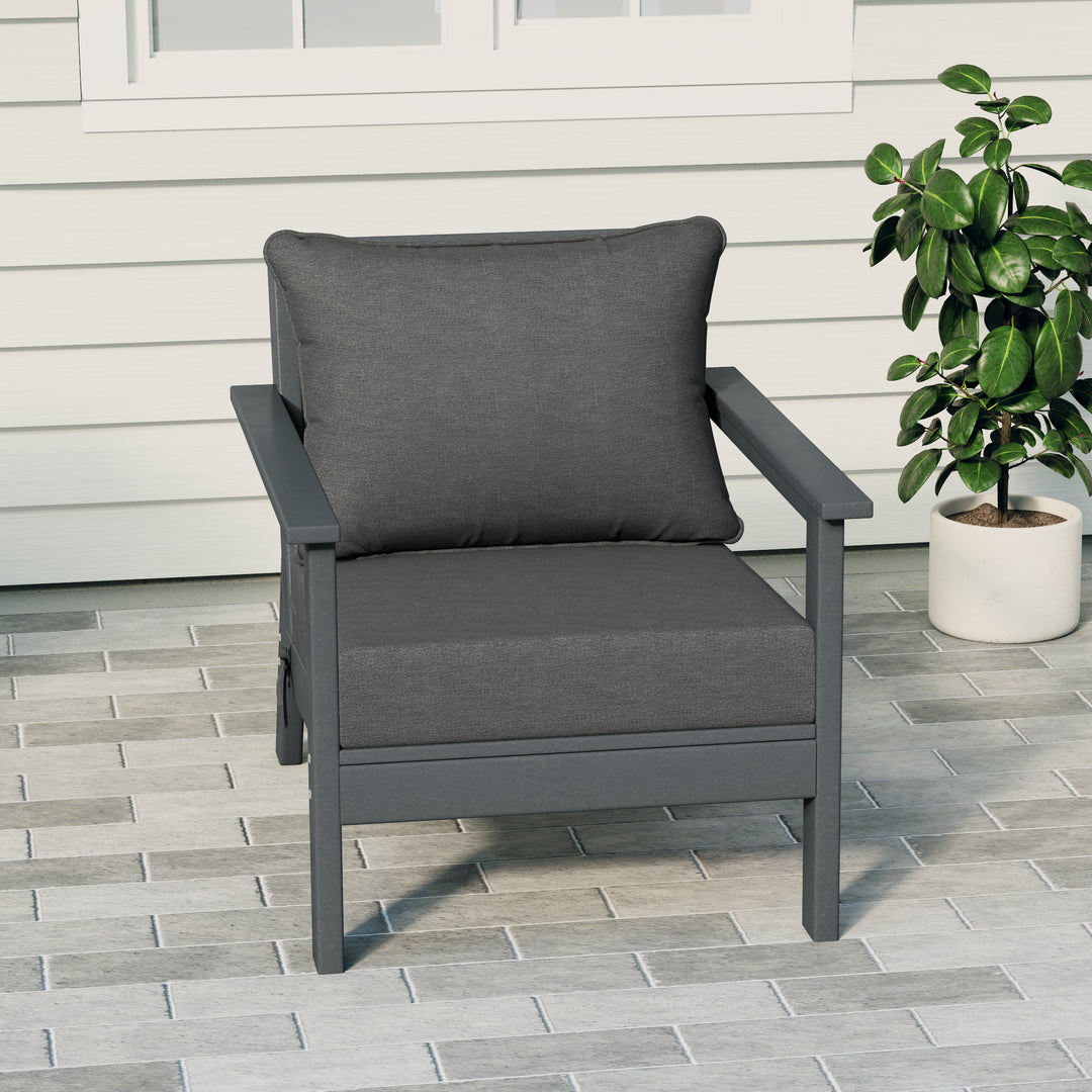 Avalon Outdoor Modern HDPE Patio Club Chair with Deep Seat Cushions