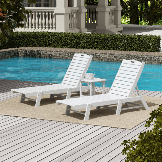 Malibu Poly Reclining Outdoor Patio Chaise Lounge Chair with Side Table Set