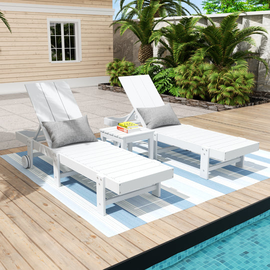 Ashore 3 Piece Modern Poly Reclining Chaise Lounge With Wheels